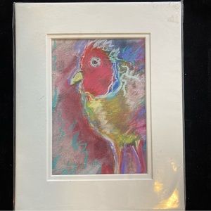 Chicken “An Original Pastel Painting Matted 5"x7" Handmade